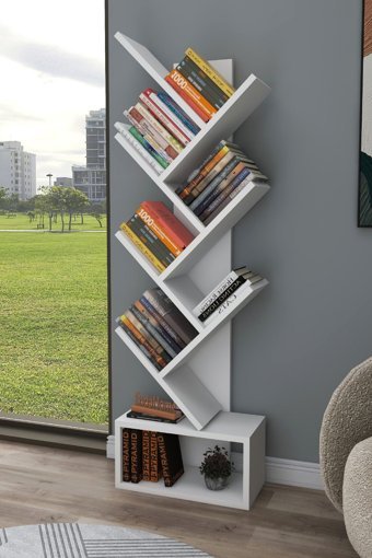 Enda Home Erine 8 Bölmeli 8 Raflı Ahşap 140x40x21 cm Beyaz Kitaplık