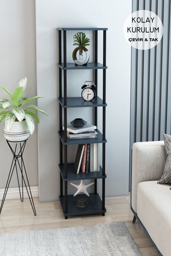 Lion Decor Dekoratif 6 Bölmeli 6 Raflı Siyah Kitaplık