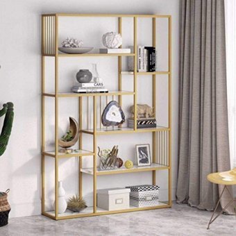 Zizuva Dekoratif Ahşap 120x30x180 cm Beyaz-Gold Kitaplık