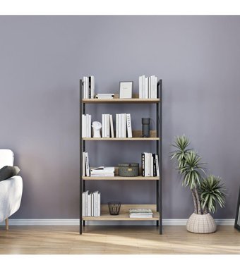 Adore Mobilya Profile 4 Bölmeli 4 Raflı Suntalam 73x136x35 cm Ceviz-Tori Kitaplık