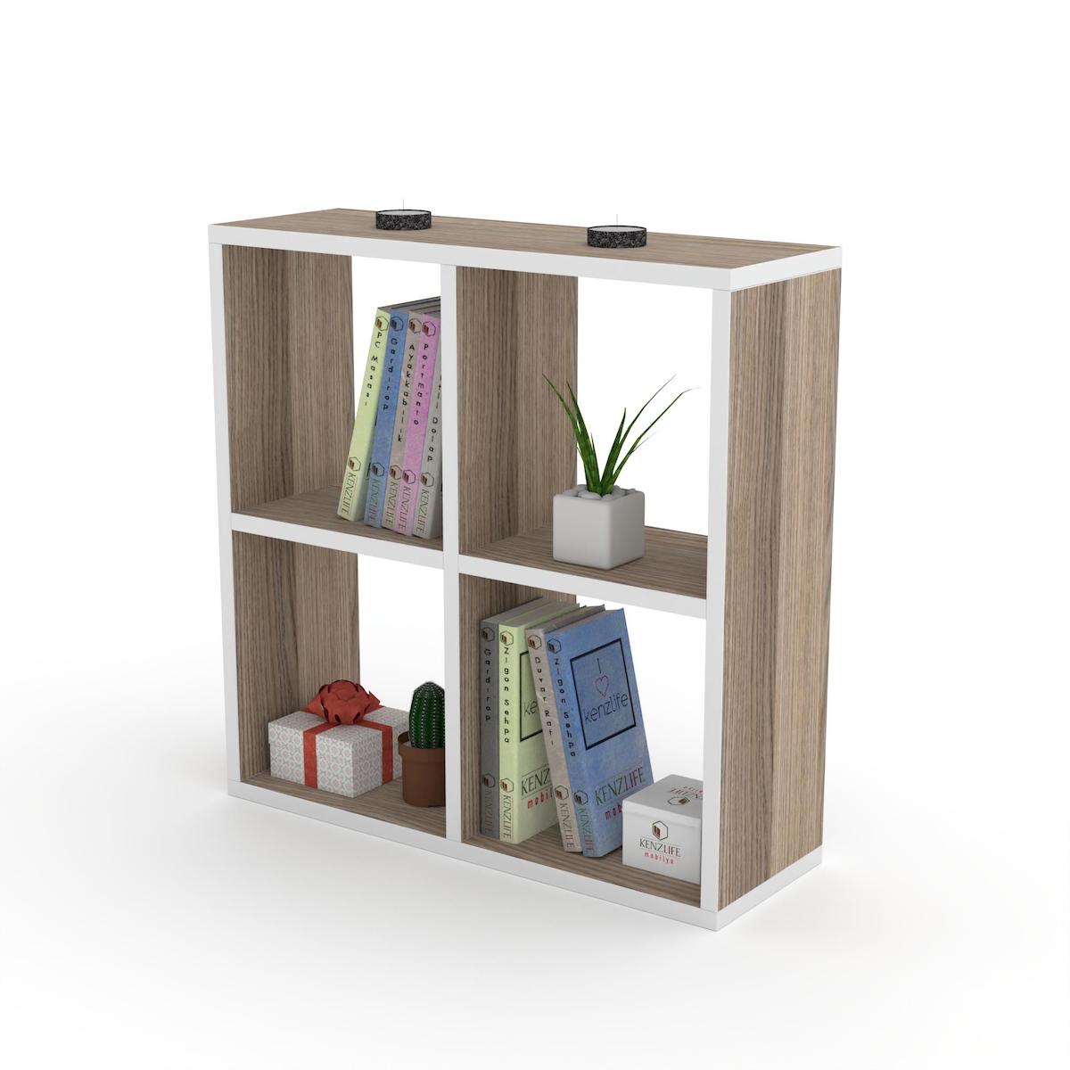 Kenzlife Gülbin 4 Bölmeli 4 Raflı Suntalam 60x60x20 cm Tori Kitaplık