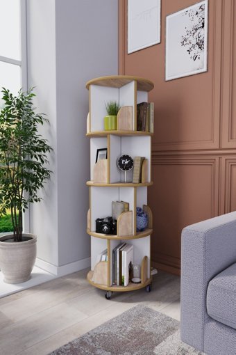 Zeo Wood Design Dekoratif 16 Bölmeli 16 Raflı Ahşap 133x45 cm Beyaz-Sonoma Kitaplık