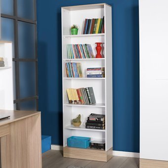 Adore Mobilya İtalyan 6 Bölmeli 6 Raflı Ahşap 60x197x26 cm Beyaz-Meşe Kitaplık