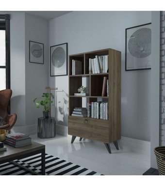 Myniture Home & Living Festival 6 Bölmeli 6 Raflı Suntalam 105x90x30 cm Ceviz Kitaplık