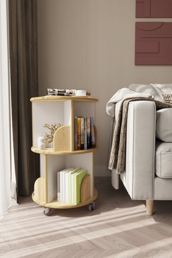 Zeo Wood Design Dekoratif 4 Bölmeli 2 Raflı Ahşap 71x45 cm Beyaz-Meşe Kitaplık