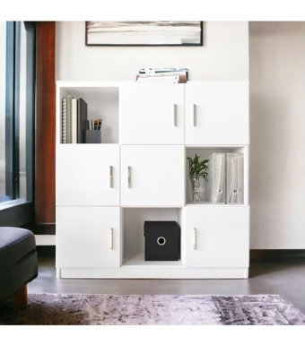 L'Occi Concept Diego G 9 Bölmeli 9 Raflı Ahşap 140 cm Beyaz Kitaplık