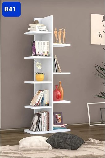 Bengi Mobilya Zigzag 9 Bölmeli 9 Raflı Suntalam 170x90x37 cm Beyaz Kitaplık