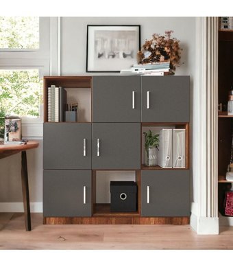 L'Occi Concept Diego G 9 Bölmeli 9 Raflı Suntalam 140 cm Antrasit-Gri Kitaplık