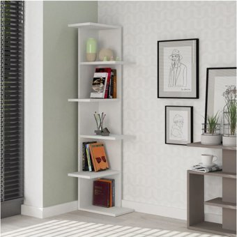 Aden Home Dekoratif 5 Bölmeli 5 Raflı Mdf 140x37x24 cm Beyaz Kitaplık