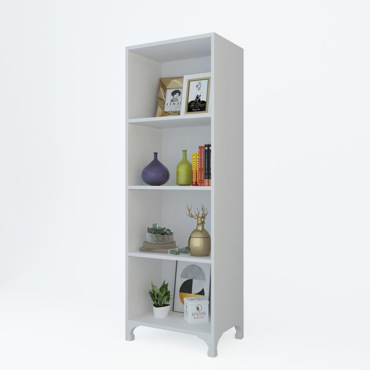 Kenzlife Tuğçe 4 Bölmeli 4 Raflı Suntalam 128x40x20 cm Beyaz Kitaplık