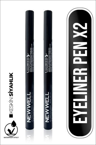 New Well Suya Dayanıklı Mat Pastel Siyah Kalıcı İnce Uçlu Keçe Kalem Eyeliner 2'li Set