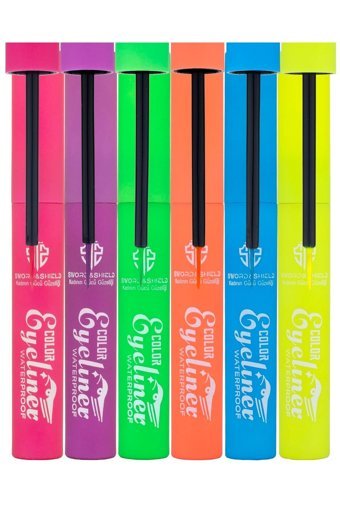 Tikatti Sword & Shield Suya Dayanıklı Mat Neon Çok Renkli Kalıcı İnce Uçlu Fırça Likit Eyeliner Seti