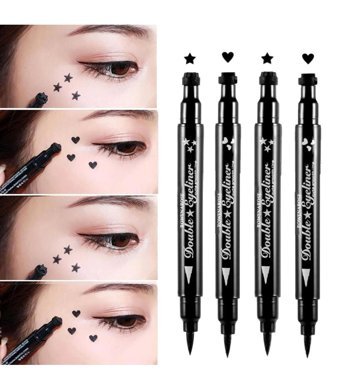 Rowenarose Desenli Çift Taraflı Suya Dayanıklı Mat Pastel Siyah Kalıcı İnce-Kalın Uçlu Keçe Kalem Eyeliner 4'lü Set