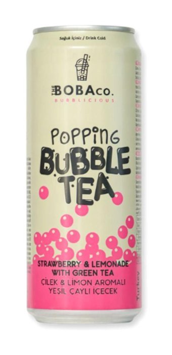 TheBobaCo. Bubblicious Popping Bubble Tea Çilek & Limon Aromalı Yeşil Çaylı İçecek 1x330 Ml