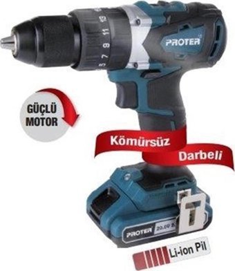 Proter PST 740 BL 20V 4.0 Ah Li-ion Çift Akülü Kömürsüz Darbeli Matkap Vidalama