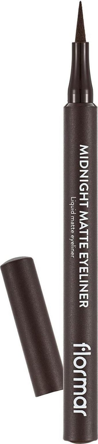 Flormar Midnight Matte Suya Dayanıklı Mat Koyu Kahverengi Kalıcı İnce Uçlu Keçe Kalem Eyeliner