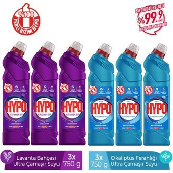 Hyper Hypo Ultra Lavanta Bahçesi ve Okaliptus Ferahlığı Banyo-Mutfak İçin Konsantre Jel Çamaşır Suyu 6x750 ml