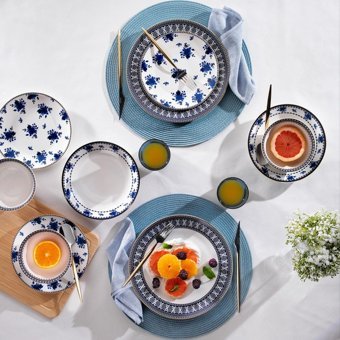 Schafer Melina 24 Parça 6 Kişilik Desenli Porselen Yuvarlak Yemek Takımı