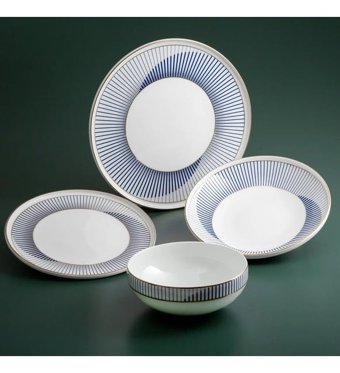 Jumbo Luna Fine 24 Parça 6 Kişilik Desenli Porselen Yuvarlak Yemek Takımı