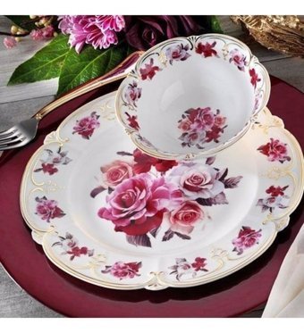 Aryıldız Queen Holly 83 Parça 12 Kişilik Desenli Porselen Yuvarlak Yemek Takımı