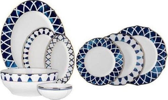 Aryıldız Evaliza 61 Parça 12 Kişilik Desenli Bone China Porselen Yuvarlak Yemek Takımı