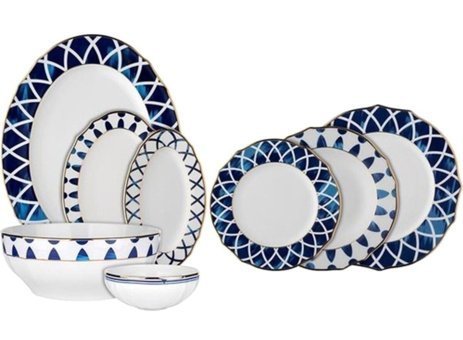 Aryıldız Evaliza 61 Parça 12 Kişilik Desenli Bone China Porselen Yuvarlak Yemek Takımı