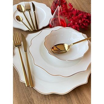 Sembol Negro Gold 24 Parça 6 Kişilik Desenli Porselen Yuvarlak Yemek Takımı