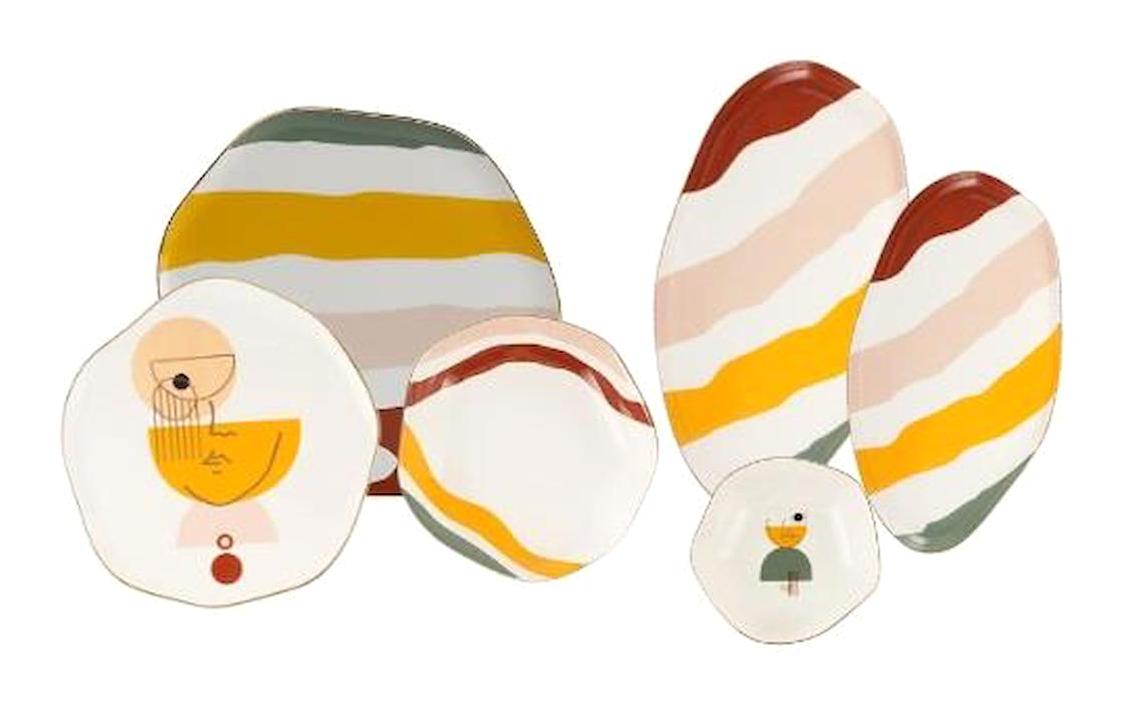 Porland Abstract 27 Parça 6 Kişilik Desenli Porselen Yuvarlak Yemek Takımı