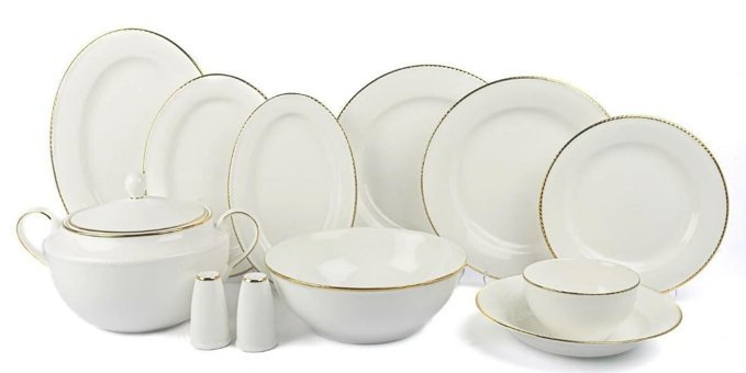 Mikasa Moor Stripe 74 Parça 12 Kişilik Desenli Porselen Oval Yemek Takımı