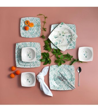 Schafer Earth 24 Parça 6 Kişilik Desenli Kare Porselen Yemek Takımı