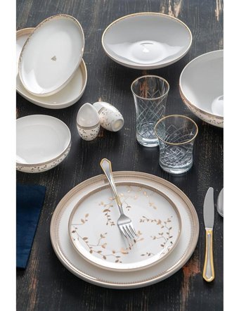 Acar Serafina 57 Parça 12 Kişilik Desenli Bone China Porselen Yuvarlak Yemek Takımı