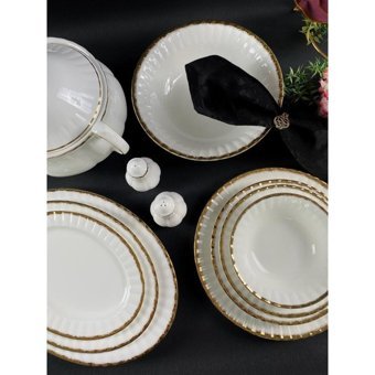 Monno Oro Gold 59 Parça 12 Kişilik Desenli Bone China Porselen Yuvarlak Yemek Takımı