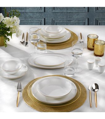 Schafer Chance Gold 56 Parça 12 Kişilik Porselen Oval Yemek Takımı