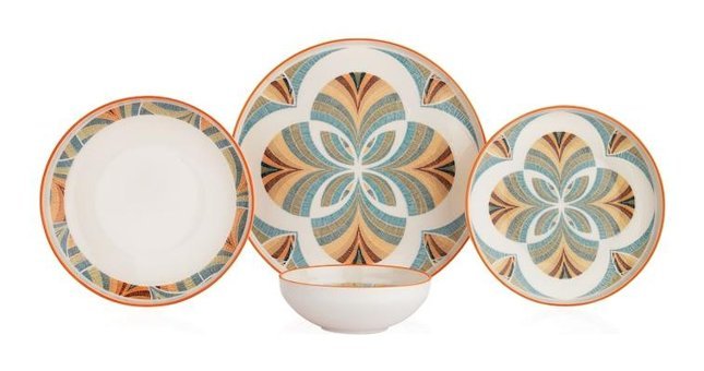 Schafer Iconic 24 Parça 6 Kişilik Desenli Porselen Oval Yemek Takımı