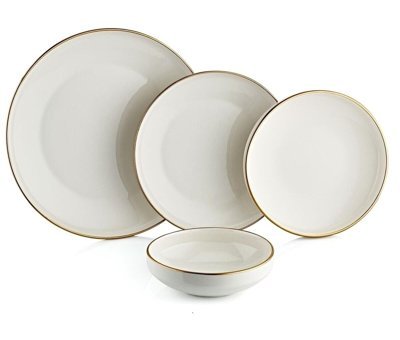 Oms Collection Gold Kenarlı 24 Parça 6 Kişilik Desenli Porselen Yuvarlak Yemek Takımı