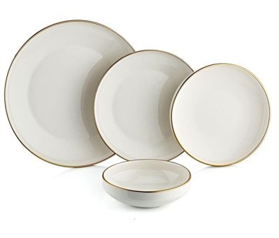 Oms Collection Gold Kenarlı 24 Parça 6 Kişilik Desenli Porselen Yuvarlak Yemek Takımı