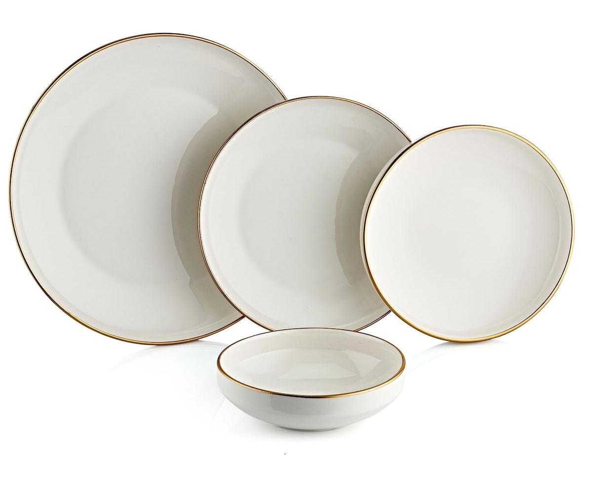 Oms Collection Gold Kenarlı 24 Parça 6 Kişilik Desenli Porselen Yuvarlak Yemek Takımı