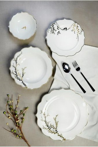 Paçi Chine Flora 24 Parça 6 Kişilik Desenli Bone China Porselen Yuvarlak Yemek Takımı