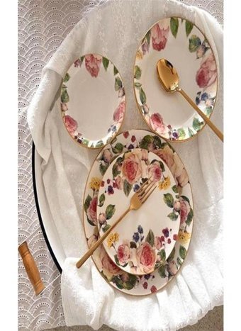 Xsay Rose 24 Parça 6 Kişilik Desenli Temperli Cam Yuvarlak Yemek Takımı