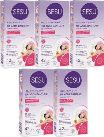 Sesu Hassas Ciltler 5x42 Adet Kadın Bacak-Vücut Bölgesi Sir Ağda Bandı