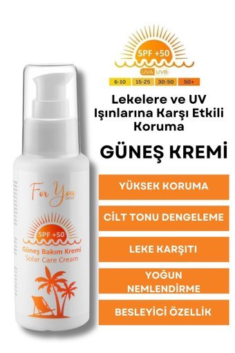 For You Gold Yüksek Koruma 50 Faktör Tüm Ciltler İçin Leke Karşıtı Nemlendirici Yaşlanma Karşıtı Suya Dayanıklı Yüz Güneş Kremi 100 ml