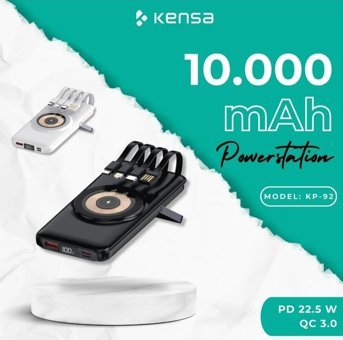 Kensa KP-92 10000 mAh Hızlı Şarj Dijital Göstergeli USB Çoklu Bağlantı Kablosuz Powerbank Beyaz