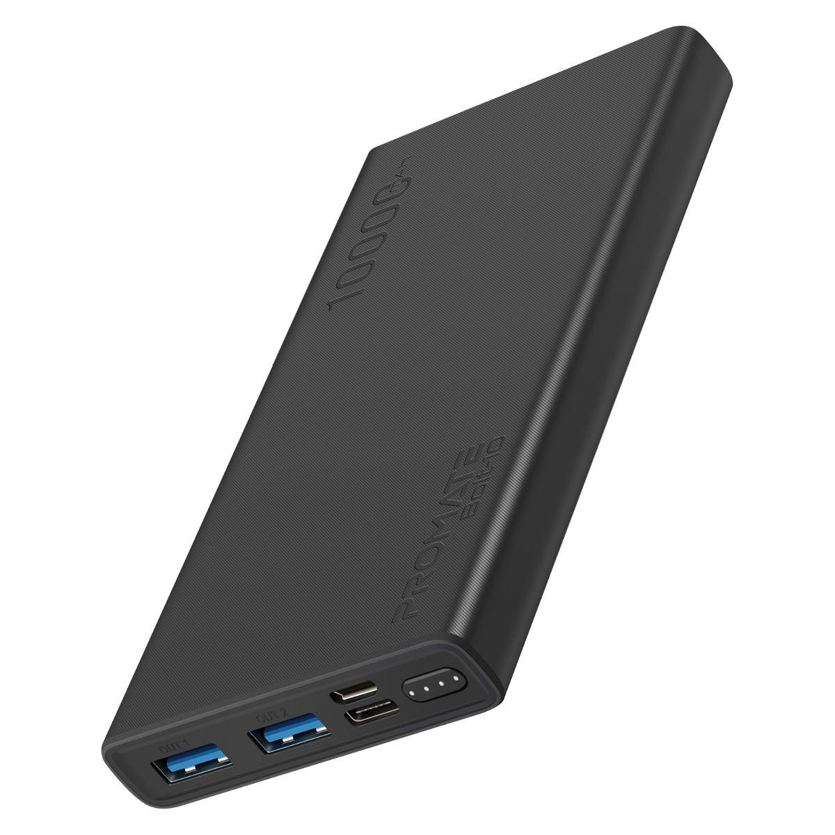 Promate Bolt-10 10000 mAh Hızlı Şarj Dijital Göstergeli USB Çoklu Bağlantı Powerbank Siyah