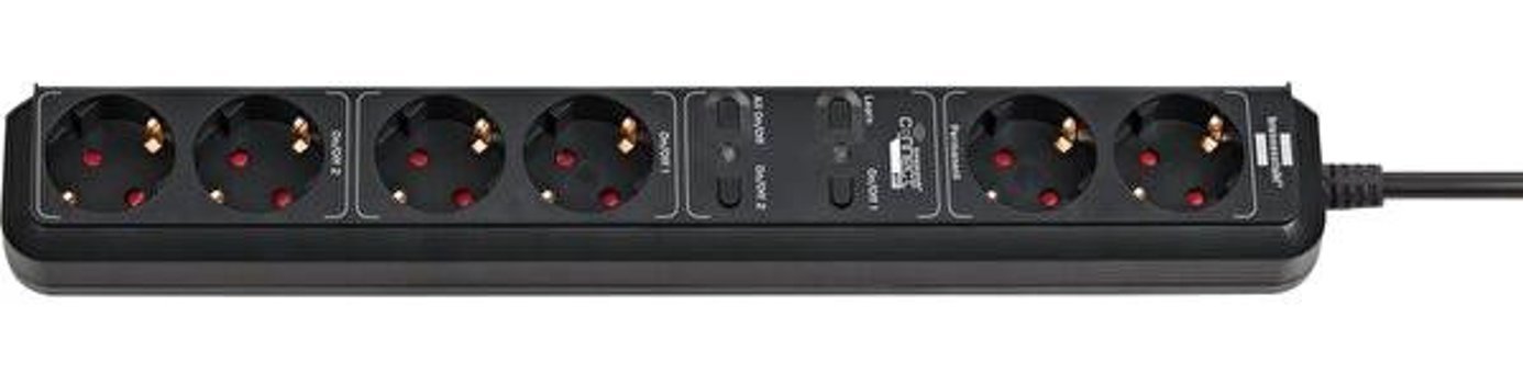 Brennenstuhl Eco-Line Topraklı Anahtarlı Akım Korumalı 6'lı 1.5 m USB Grup Priz Siyah