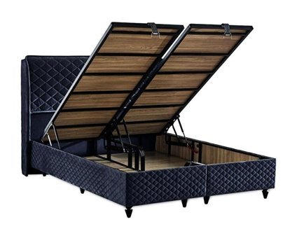 Niron Yatak Baklava 140x190 cm Başlıklı Çift Kişilik Sandıklı Baza Seti Antrasit