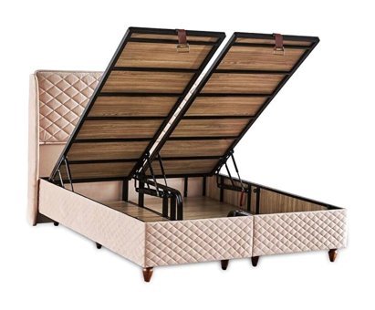 Niron Yatak Baklava 140x190 cm Başlıklı Çift Kişilik Sandıklı Baza Krem
