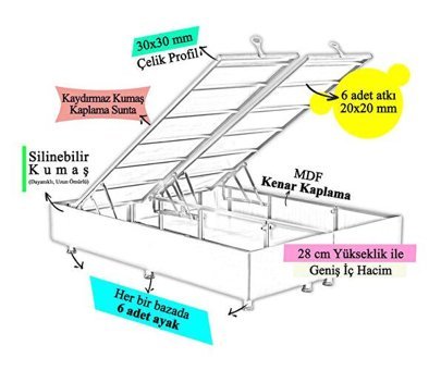 Niron Yatak Silver 160x200 cm Ayrılabilen Başlıklı Çift Kişilik Sandıklı Baza Seti Gri
