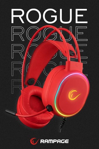 Rampage Rogue 7.1 USB Mikrofonlu Kablolu Kulak Üstü Kulaklık Kırmızı