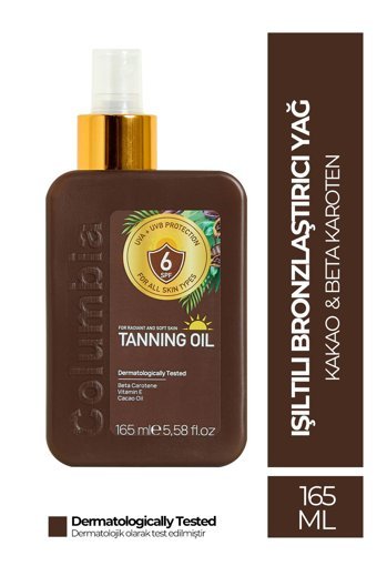 Columbia E Vitaminli-Kakao Yağı Simli 6 Faktör Tüm Vücut İçin Bronzlaştırıcı Yağ 165 ml