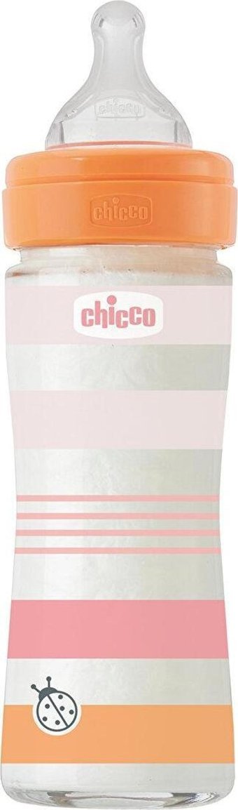 Chicco Wellbeing Cam Gaz Yapmayan Antikolik Yenidoğan Yavaş Akışlı 0-6 Ay Desenli Pembe Biberon 240 ml